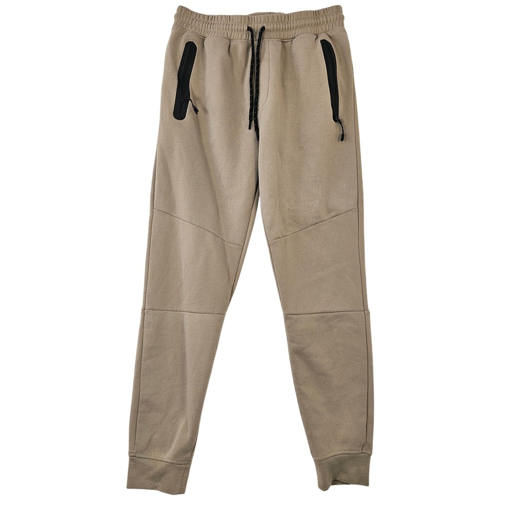 BKLYN Athletics The Jogger Mens Medium Tan Khaki Fleece Zipper Pocket Sweatpants